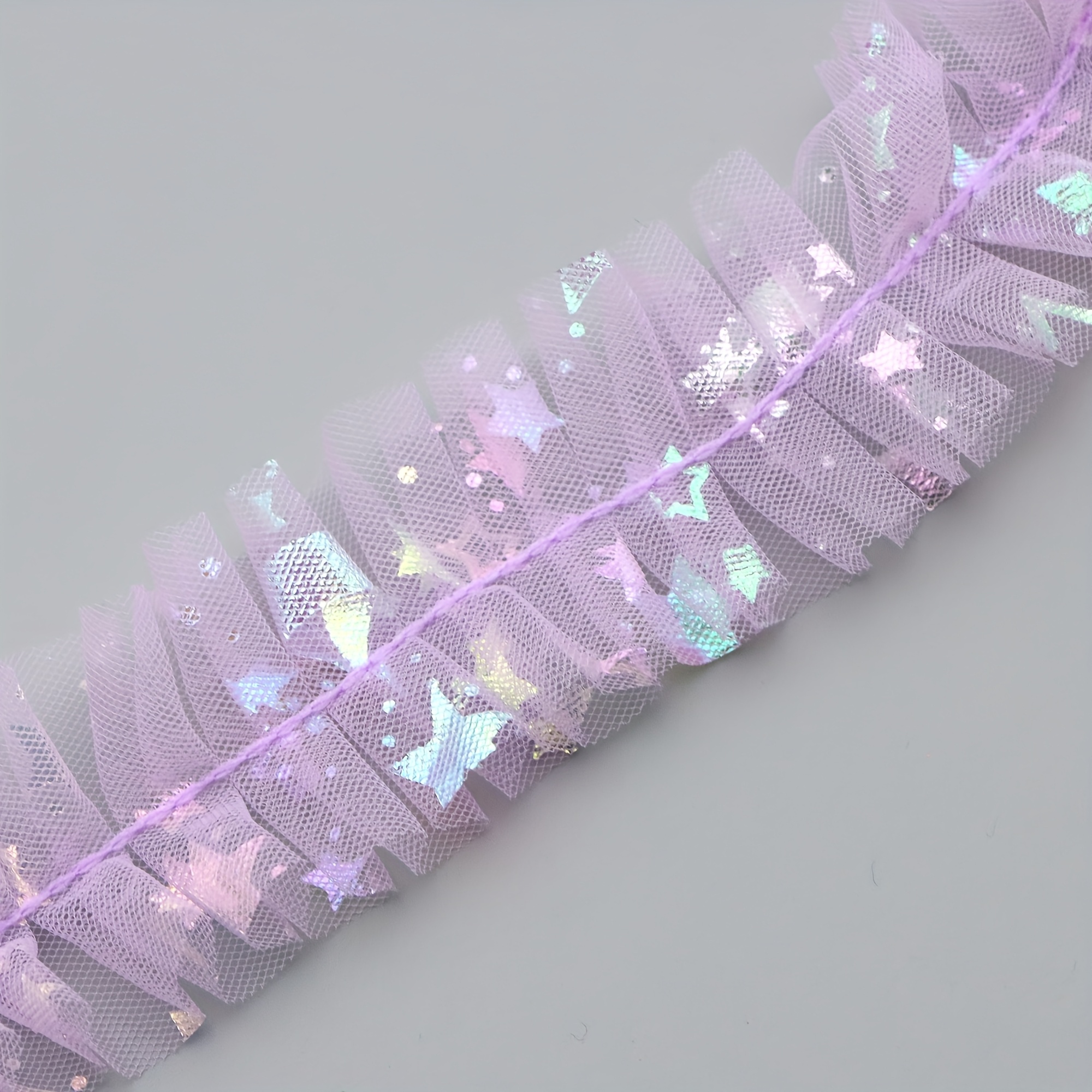 E-shop 2 Meter Rüschen-Mesh-Spitze, 3,5 cm breit, anspruchsvolles plissiertes Tüllband mit laser-geschnittenen Sternen | Ideal für Projekte, - und