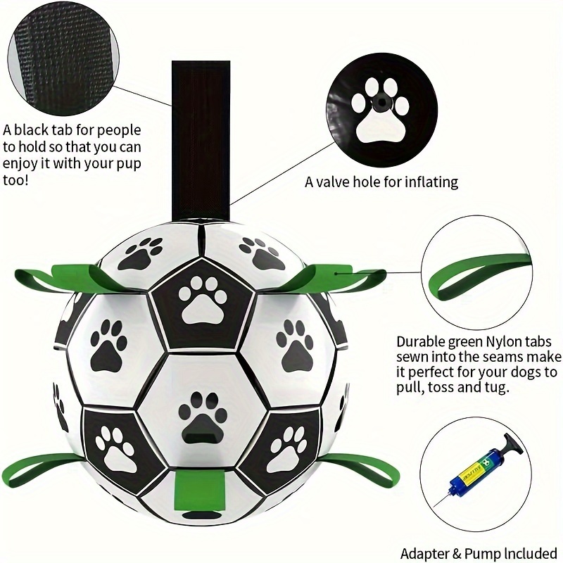 

Large Breed Pvc Dog Soccer Ball Toy With Ribbon - Includes Free Inflator For Interactive & Tug Play, Pet Supplies