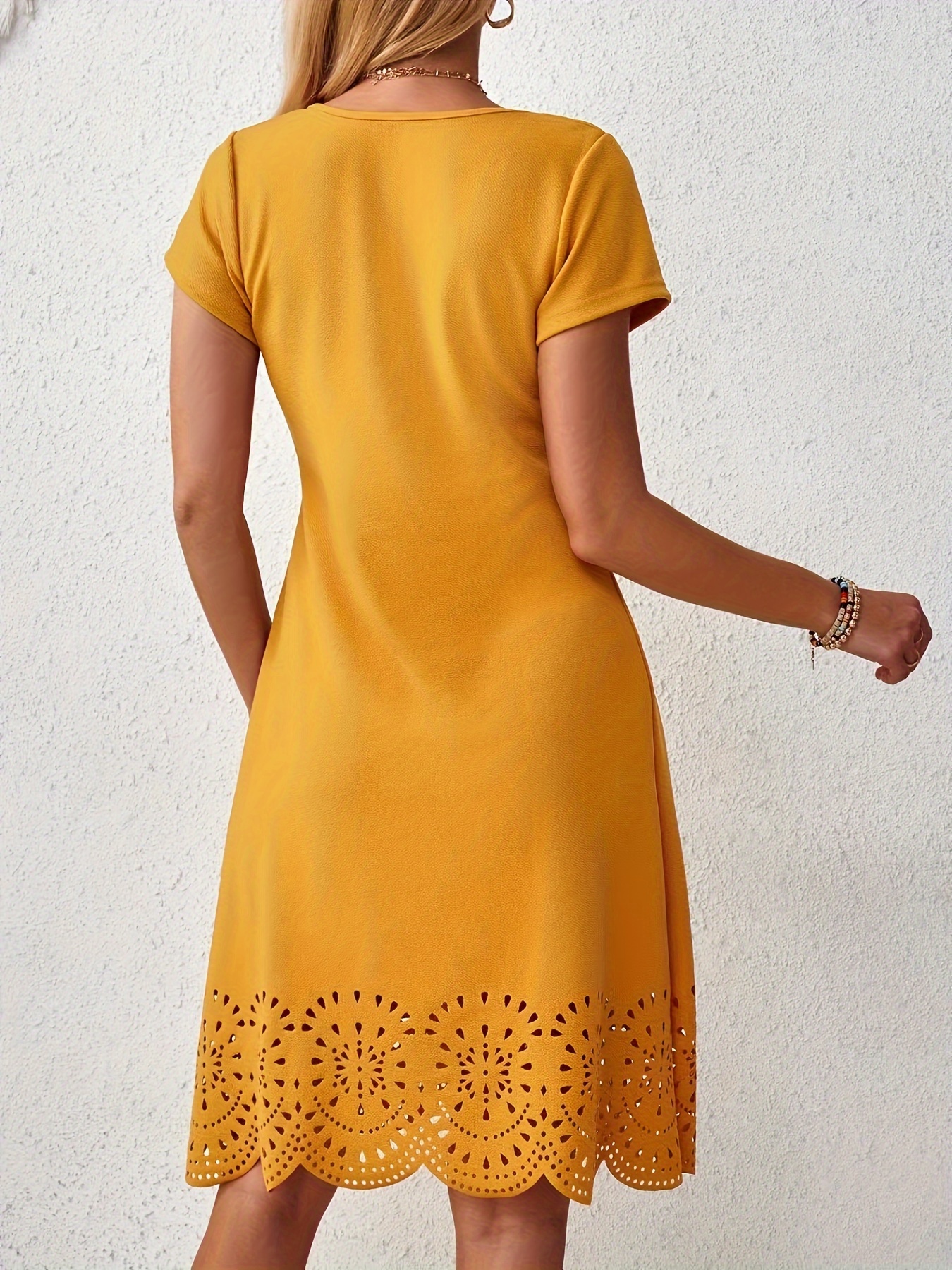 solid color v neck dress elegant short sleeve dress for spring summer womens clothing