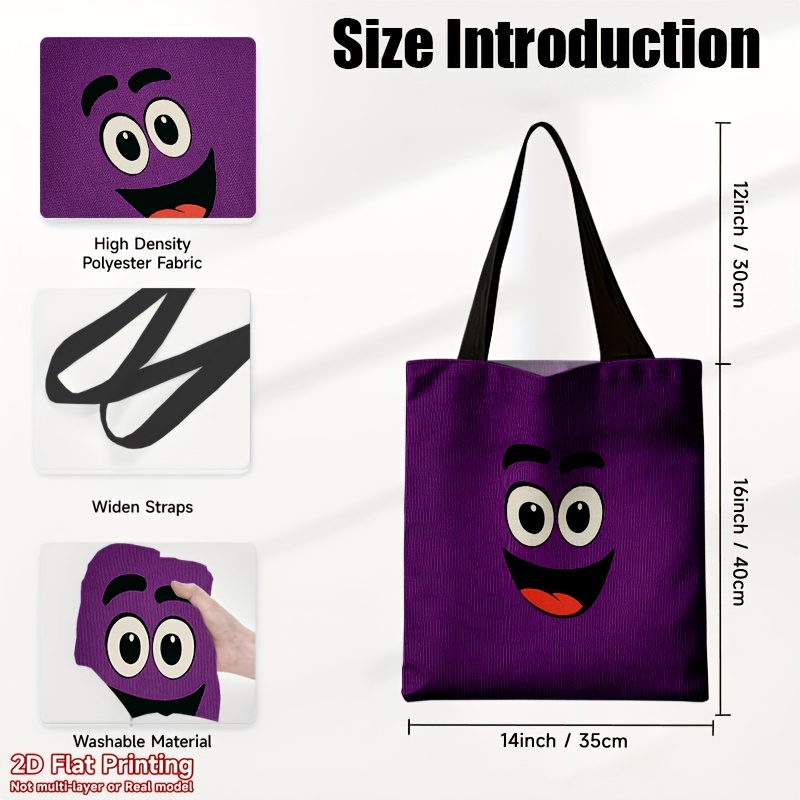 TEMU 1pc Large-capacity Foldable Handbag Suitable For &, Print Tote Bag With Durable Polyester Material, Reusable Rectangular Shoulder Purse For