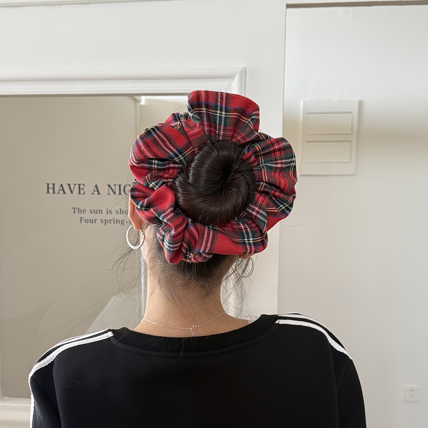 TEMU 1pc Multicolor Plaid Large Ring Hair Tie Elegant Cute Tie Suitable For Elastic Hair Tie That Hurt Hair