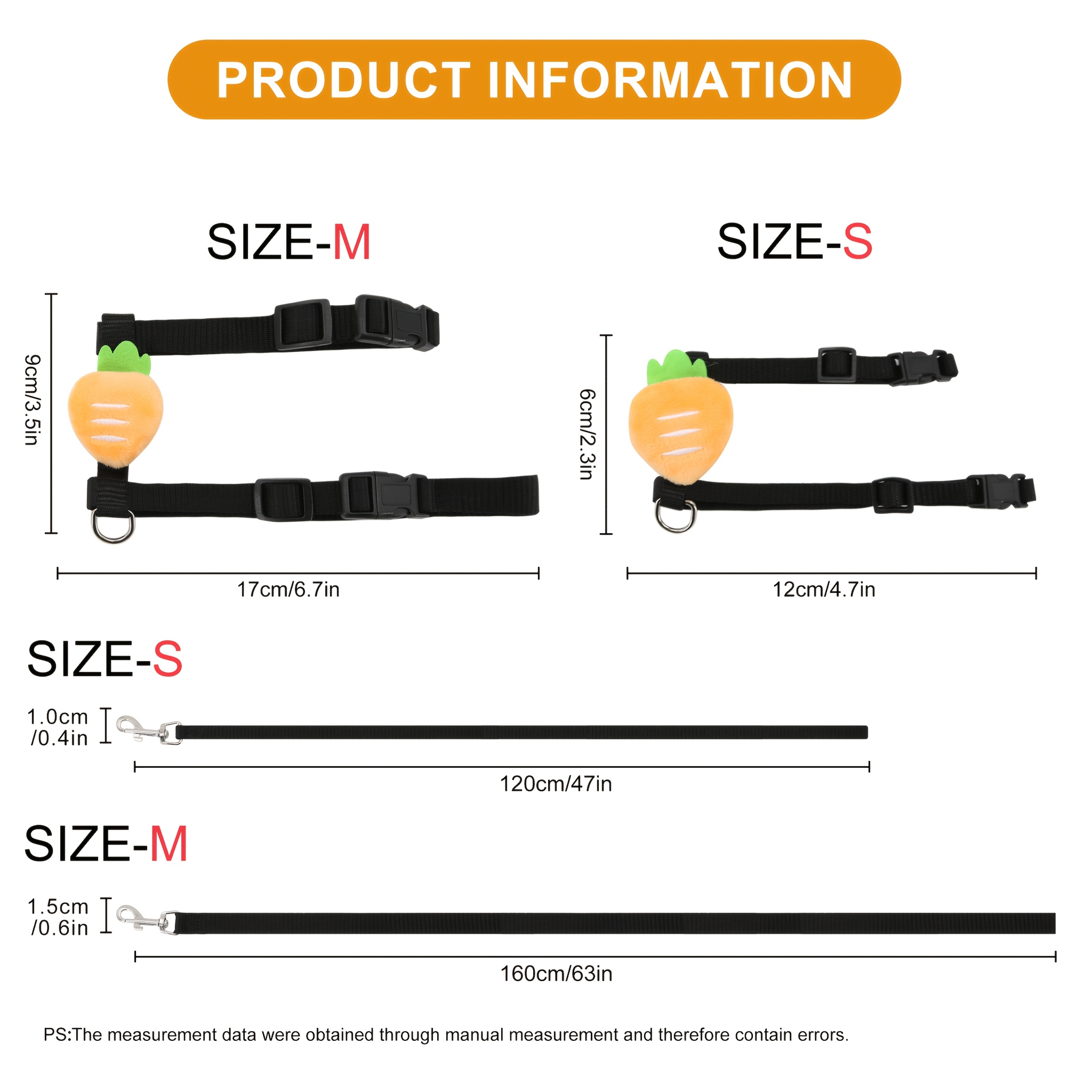 adjustable non choking harness leash system suitable for   rabbits carrot shaped harness with leash sturdy portable collar machine washable training gear for daily outdoor use suitable for pets Product details 1