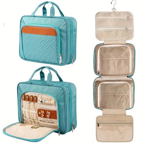 large capacity travel toiletry bag with multiple compartments fashionable black and ideal for makeup jewelry and travel essentials perfect gift for women travel essentials organizer fashionable accessory durable zipper closure toiletry bags
