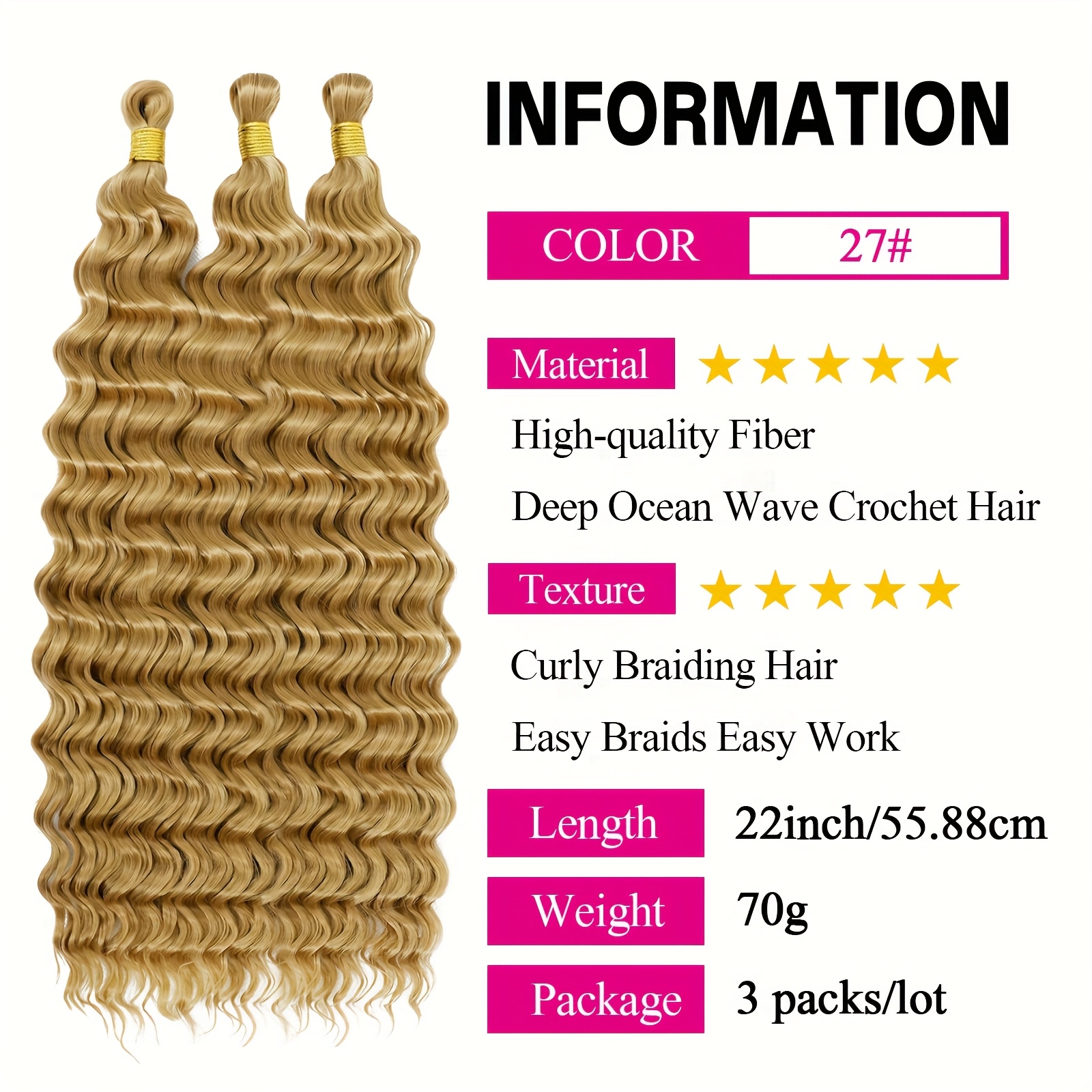 3pcs 18 inch deep wave crochet braids hair extensions knotless synthetic curly hair for boho braids dreadlocks twists clip in or sew in volume length for women daily wear boho curls Product details 4