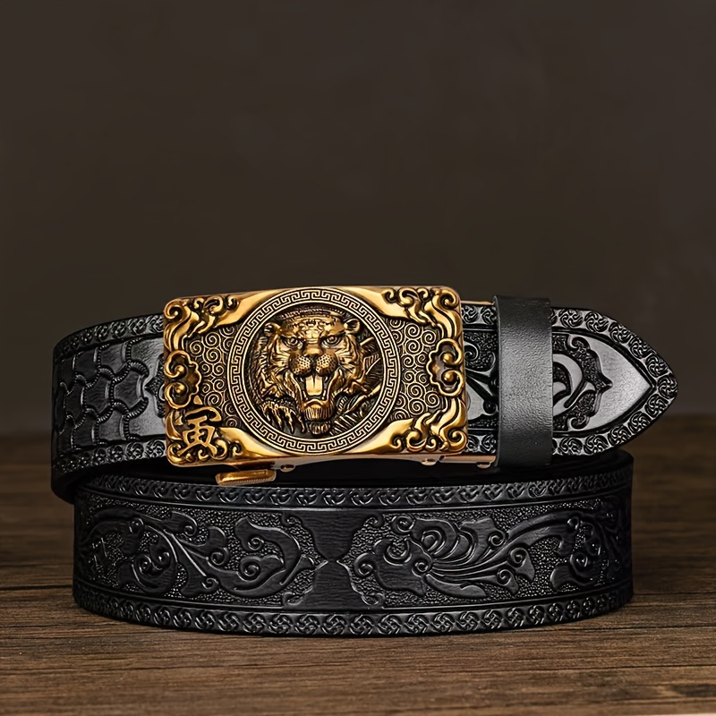 

Men's New 12 Chinese Zodiac Alloy Automatic Men's Belt With Cowhide Production Fashion With New Embossed Production