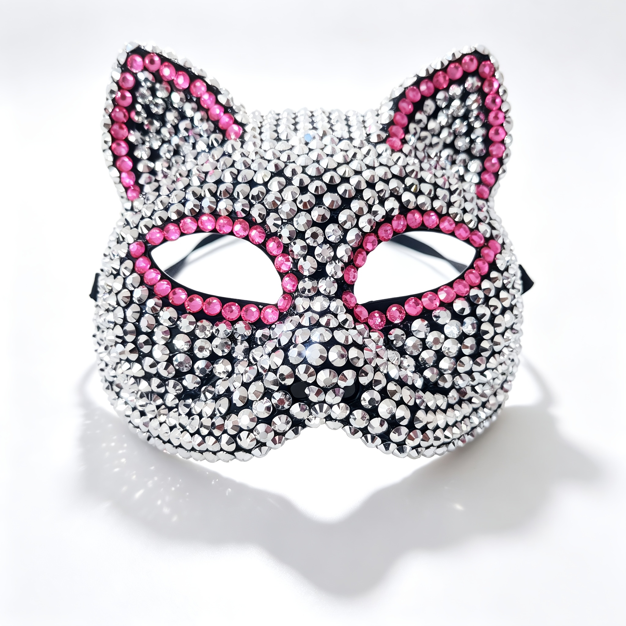 Color-Block Trim Rhinestone Cat Ear Mask with 3D Ears