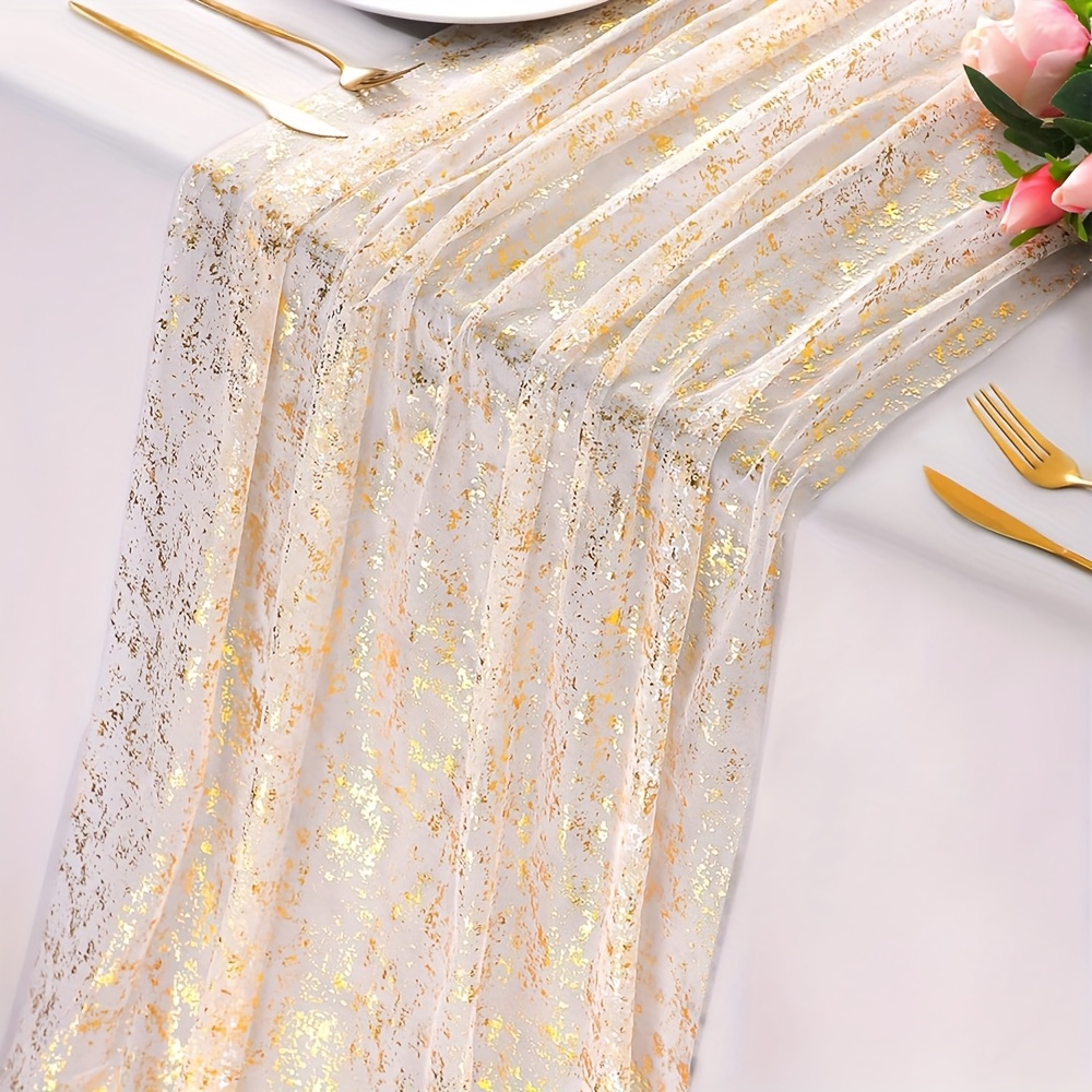 TEMU Chemin de table élégant doré de 6 pieds, 10 pieds, 13 pieds en de tulle de mousseline de soie transparente avec paillettes à sequins dorés et