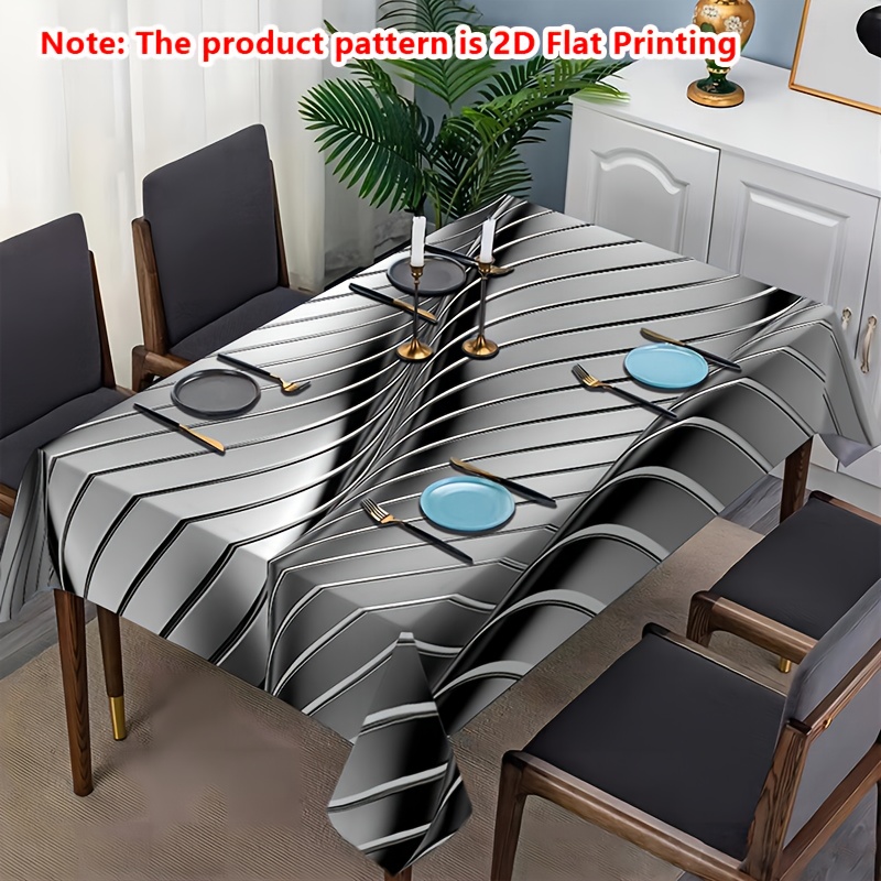 [ Product] 1pc Elegant European Tablecloth, 2d Flat Printing, Design Silver Gray Tablecloth, Machine Washable, Polyester Fiber Tablecloth, Suitable For Dining And Coffee Tables - For Home Decoration
