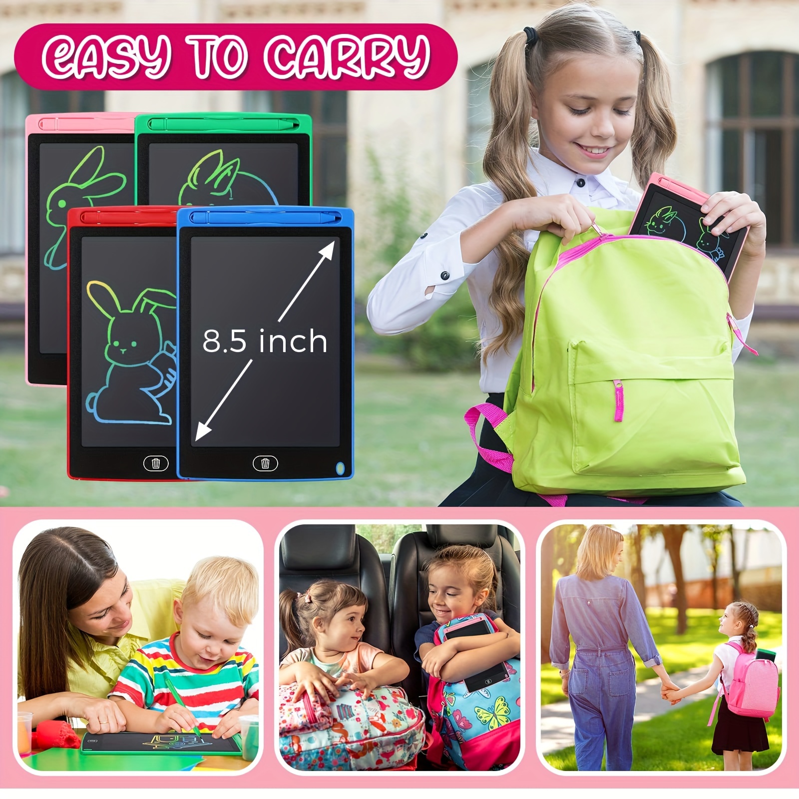 20 Pack LCD Writing Board for Kids, 8.5 Inches Doodle Board Reusable Board Screen Drawing Pad Erasable Painting Pads Educational Toy for 3-8 Years(Blue, Red, Green, Pink)