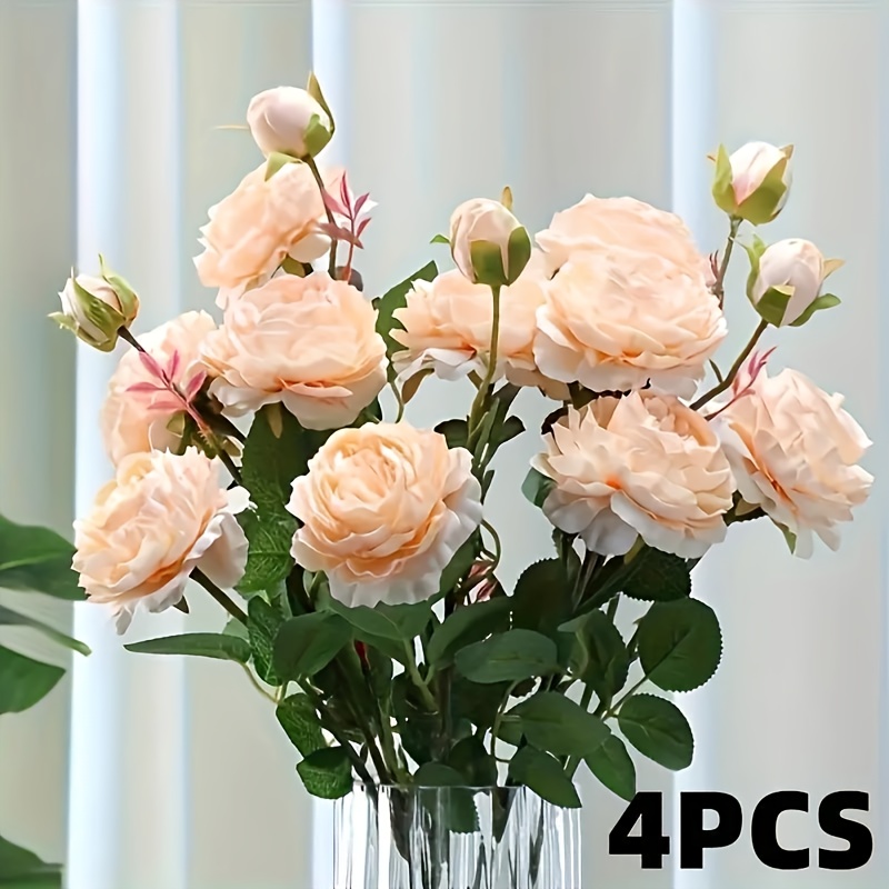 Image of 4pcs Elegant Artificial Peony Flowers - 8 Large Silk Peonies + 4 Buds, 65cm Stems For Wedding Centerpieces, Bridal Bouquets, Home Decor, Party Decoration (/white/ Pink) - Arrangements