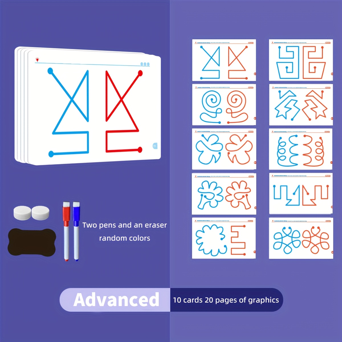 20-sheet Action Exercise Coordination Development Set For Balance, Focus Enhancement Tool, Uncharged, Cardboard Material, No Battery, 3 Difficulty Levels - Random Pen Color