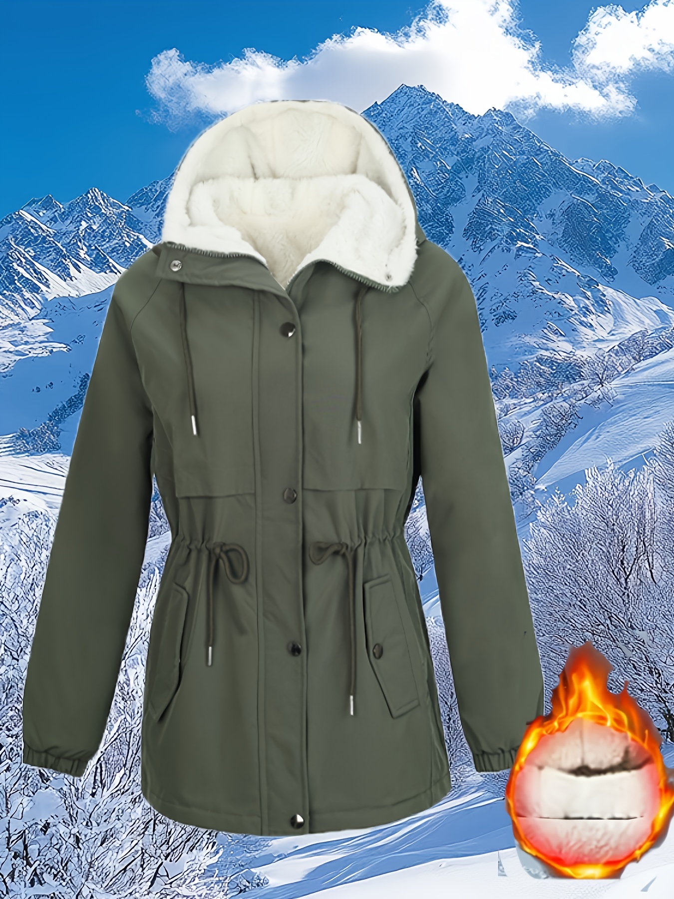 Chaqueta con Capucha Forrada de Piel Ártica para Mujer - Abrigo Invierno, Cáscara Exterior No Elástica para Gimnasio y Viajes, Ropa de Otoño/Invierno Lavable a Máquina, Diseño Elegante, Aislamiento Térmico, Ideal para Aficionados al Aire Libre - Imagen 2
