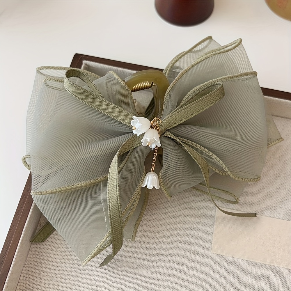 1pc Of The Valley Bow Grab Clip Women's Back Of Head Styling Shark Clip Large Hair Styling Artifact Lily Of The Valley Tassel Design Temperament Headdress Style Small Fresh Clip Hair Add