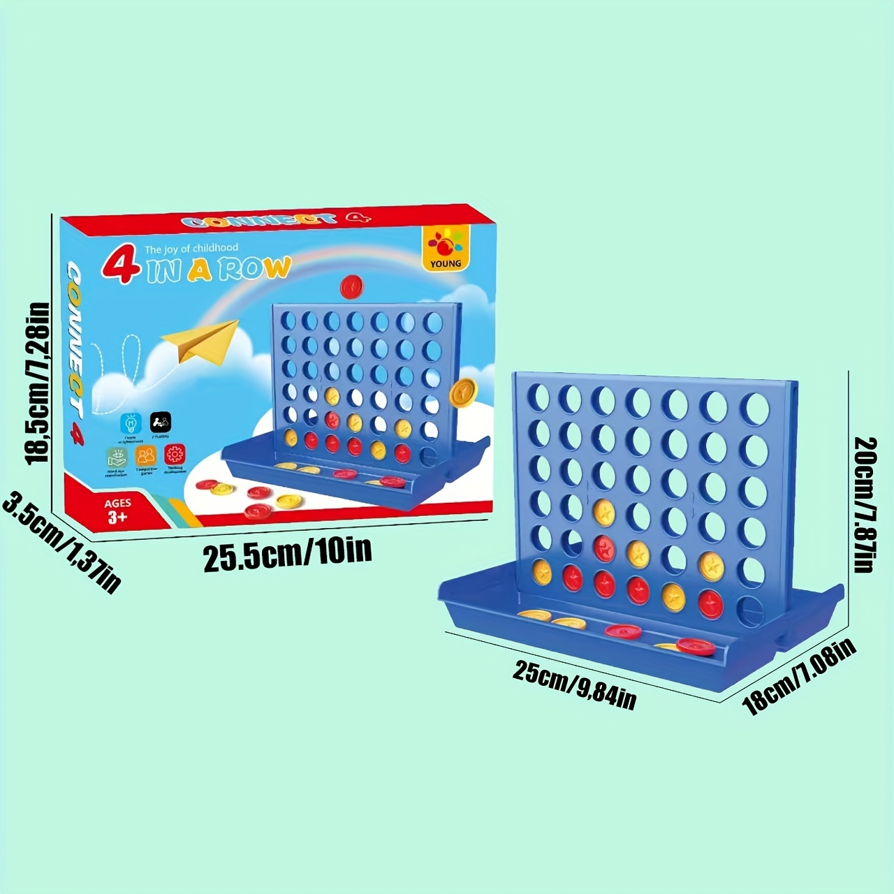 Large 4-in-1 Connect & Win! Portable 2-Player Board Game - Strategy Game for Kids, Travel-Friendly with Colorful Pawns & Dice, Perfect Gift for Birthdays & Parties, Party Game, Playful Packaging, Durable Plastic