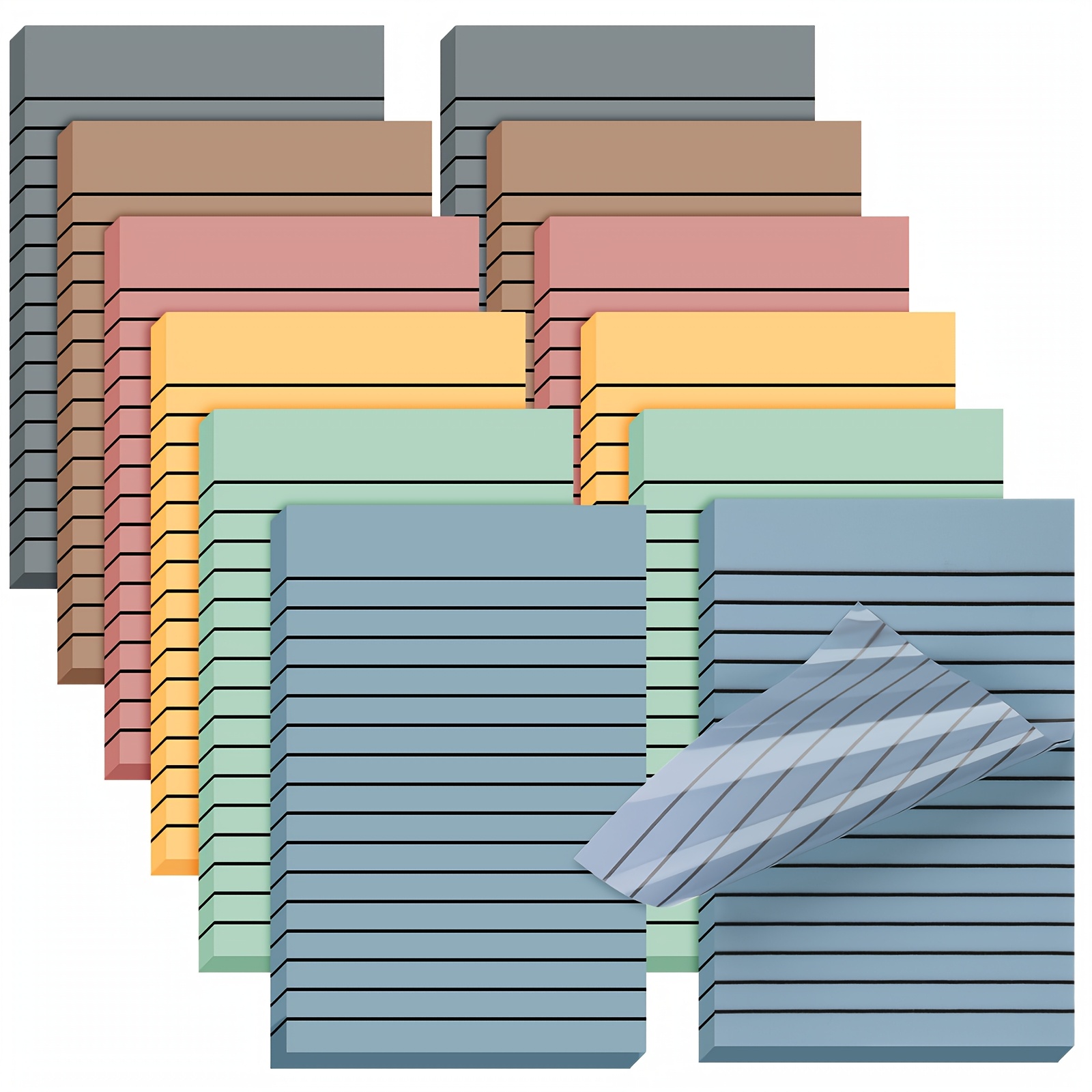 6pcs 180 Sheets Pastel Transparent Sticky Notes Translucent Clear Lined Sticky Note Self Sticky Notes for Bible Tabs, Book Tabs, School Supplies, Office, 4 X 6 Inch