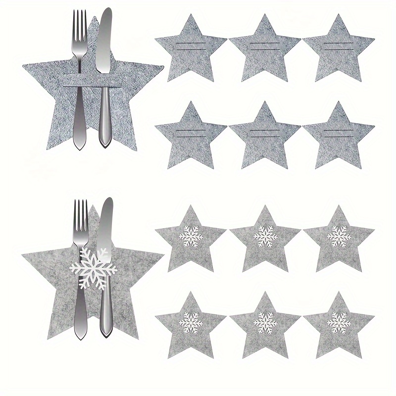 

12-piece Christmas Star Felt Placemat Set With Silverware, Design, Polyester Woven Table Decor For Holiday Entertaining