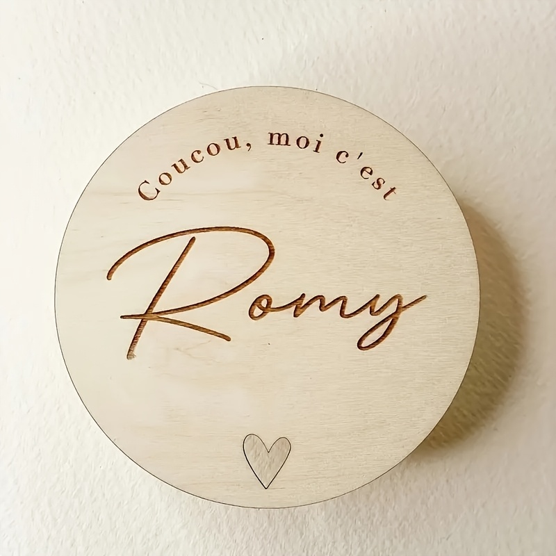 TEMU Plaque Rondelle Personnalisée en Bois - Avec Gravés au Laser et Design Découpé de Cœur, Fabriquée en Bois Artificiel de Haute Qualité, Parfaite