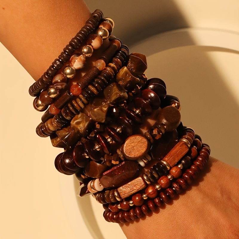 

12pcs Wooden Bracelet Set, , Women's Jewelry, Ethnic Accessories , , Bracelets For & , Use