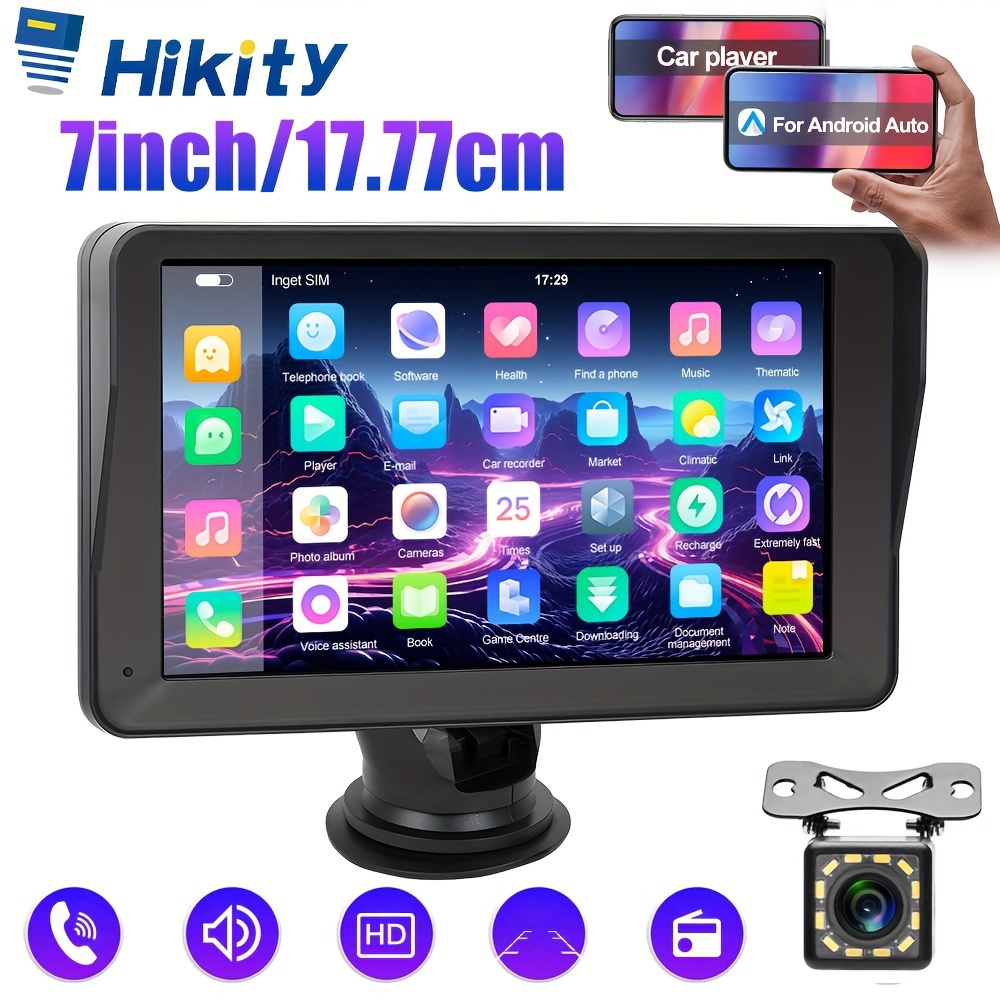 

7'' Hikity Lecteur Intelligent Portable avec Écran Tactile IPS, Angle Réglable à 360°, Lecteur Stéréo Fil pour compatible Auto, Prend en Charge la Caméra (en Option)