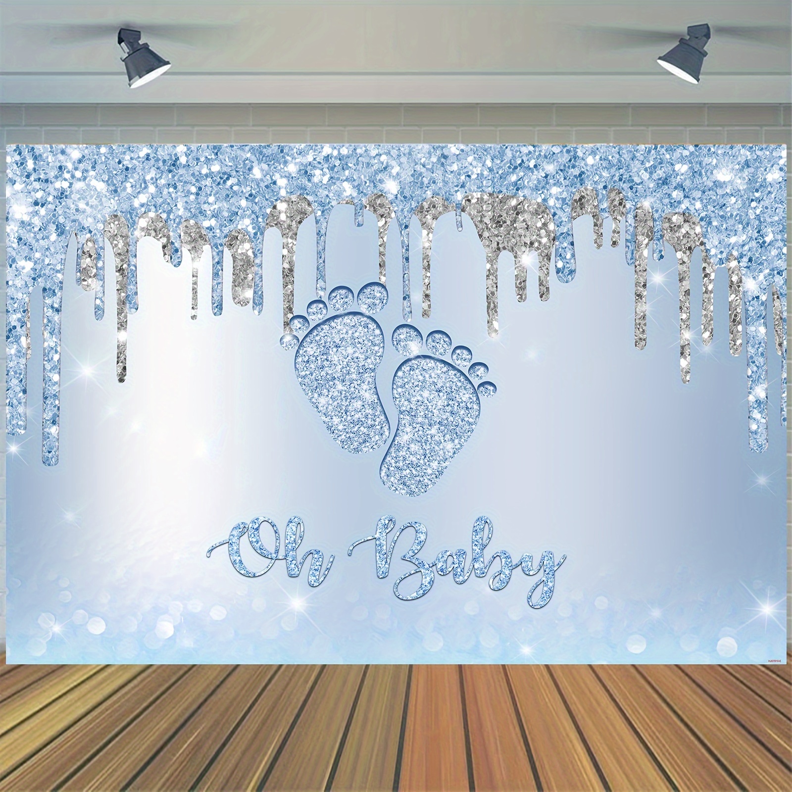 

1pc 5x3ft Blue Silver Oh Baby Backdrop Little Feet Baby Shower Background For Boy Footprint Baby Shower Photo Booth Backdrops Party Decorations Banner
