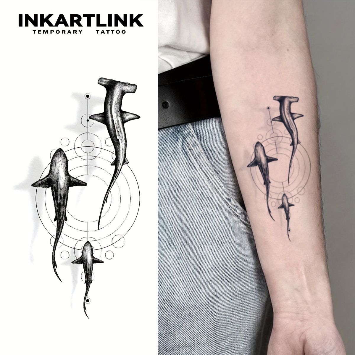 INKARTLINK Ripple Shark Tattoo Stickers - Waterproof, Realistic Y2K Ocean  Aesthetic, 1-2 Week Temporary Body Art for Music Festivals \u0026 Parties * in *  Festival Accessories, Festive Body Art, Durable *, image size:1200x1200