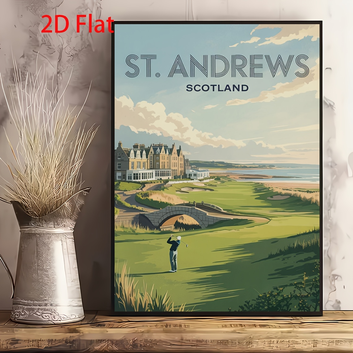 TEMU 2d Flat, 2d Flat, 1pc, Frameless Canvas Painting Of St. Golf Vintage Poster, A Creative And Interesting Retro Poster From Scotland, Wall