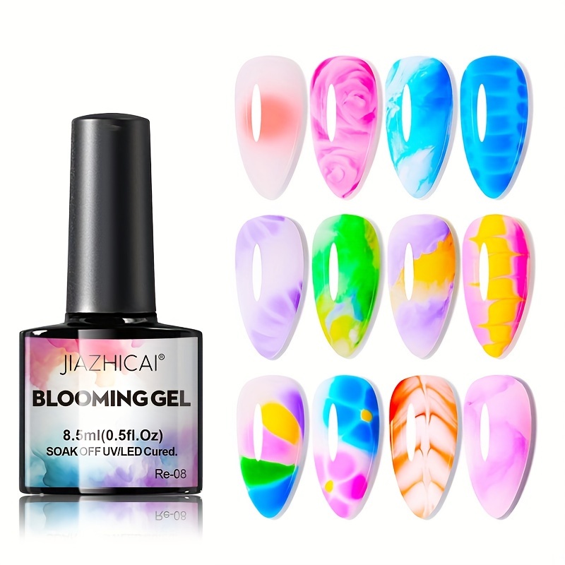 

Blooming Gel Nail Polish, Soak Off Uv/led Cured Nail Art Blossom Effect, Easy To Use Colorful Marble Design, All Colors Compatible