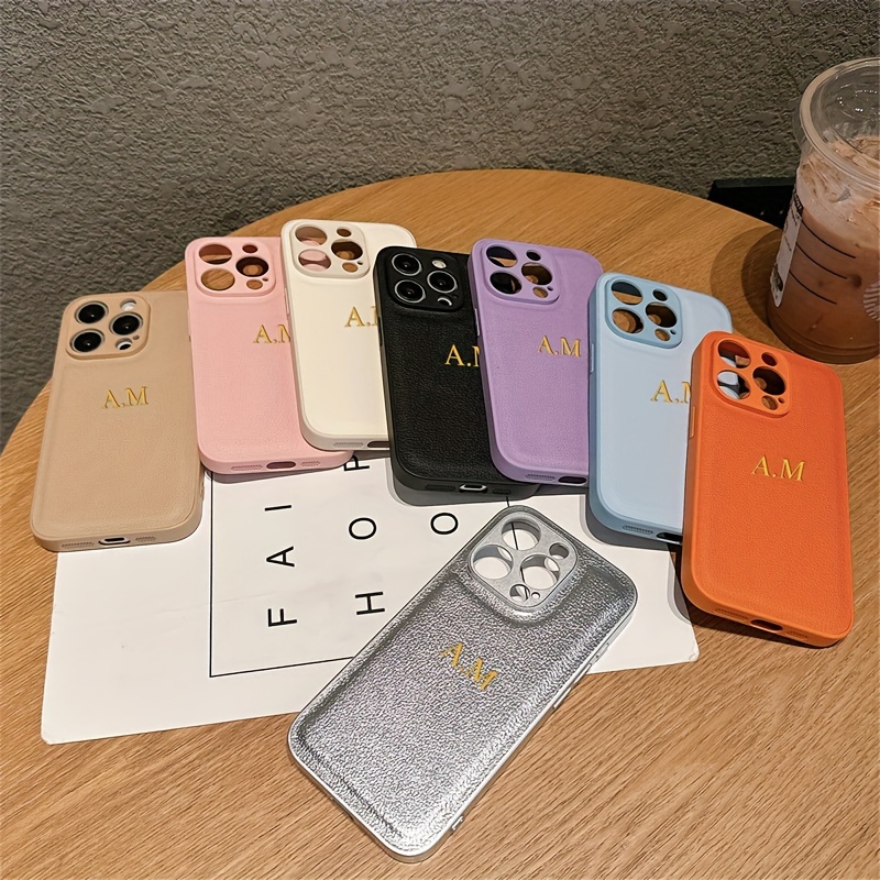 

Personalized Customized Golden Name 3d Embossed Pu Leather Soft Phone Case For 15 14 11 Pro 15 14 Plus Xr Lens Protection Back Cover