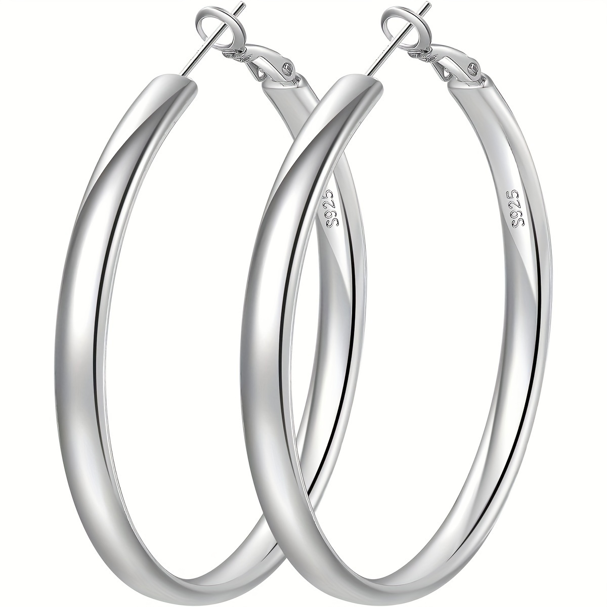 

Pair Of 925 Sterling Silver Women' Earrings Hypoallergenic Large Silver Hoop Earrings Lightweight Thick Silver Hoop Earrings 5mm Wide Women's Large Hoop Earrings (30/40/50/60/70mm)