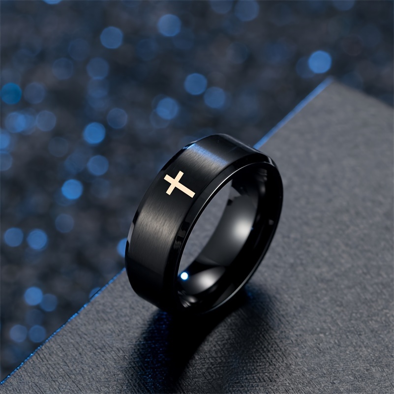 Custom Engraved Stainless Steel Cross Ring