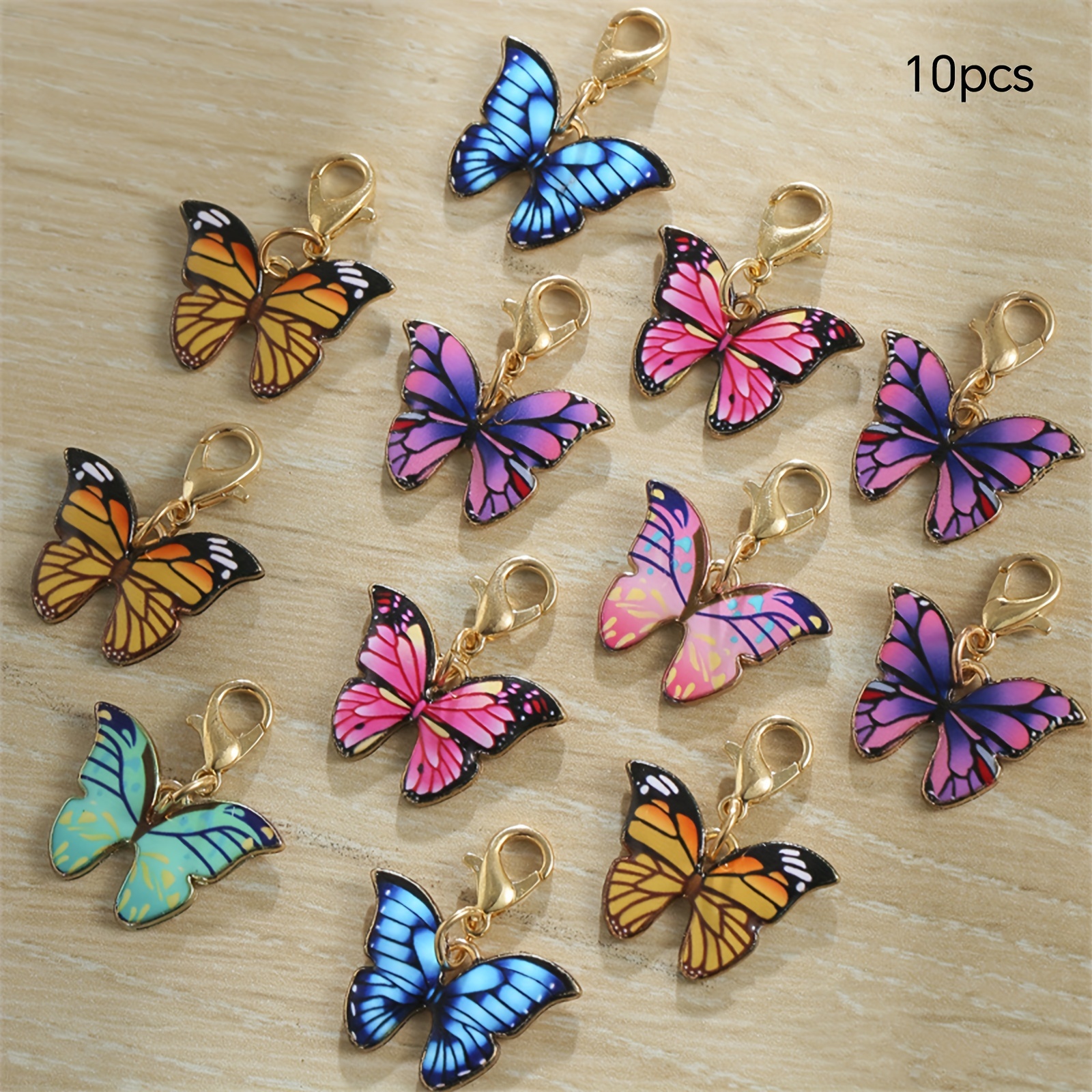 Image of 10pcs Vibrant Enamel Keychains - Durable Alloy With Lobster Clasp, Colorful Diy Pendant Accessories For Jewelry & Crafts