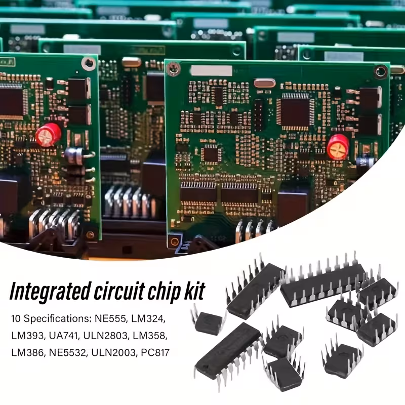 juego de 85 piezas de chips de circuitos - un de plástico con 10 ics (ne555, lm393, ua741, pc817, uln2803, lm324, lm386, uln2003, ne5532, ) para reparaciones , sin alimentación Detalles del producto 5