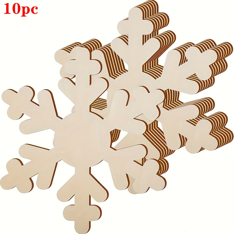 Image of 10pcs Wooden Snowflake Shaped Wooden Pieces Painting Graffiti Craft Wooden Ornaments Pendant Decor Holiday Party Birthday Decorations