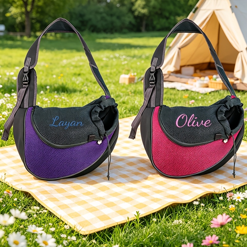 Custom Embroidered Pet Outing Shoulder Bag, Mesh Breathable Adjustable Shoulder Strap Cat and Dog Portable Carrier, Available in 5 Colors and 2 Sizes, Outdoor Pet Walking Bag, Cat and Dog Personal Carry Storage Bag, a Practical and Thoughtful Gift