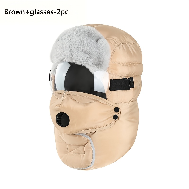 TEMU Winter Fleece Balaclava With Goggles, Thick Windproof Face , Warm Plush Lining, And Heating , Unisex, With Machine Washable For Cold Weather