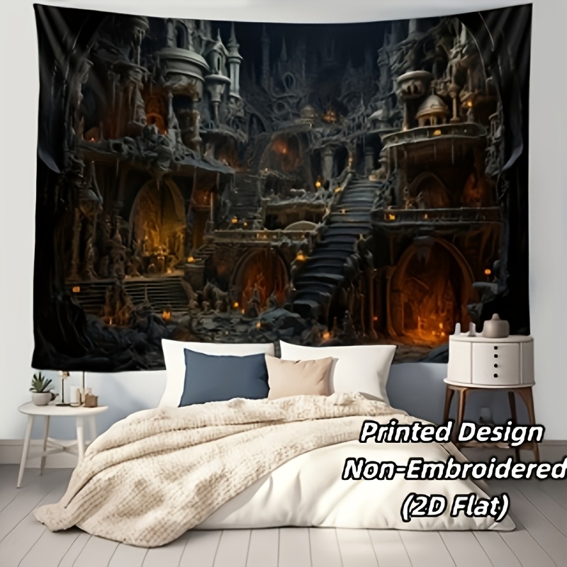 Image of 2d Flat - 2d Flat - 2d Flat, 1pc Medieval Landscape Hanging Tapestry Rustic Vampire Castle Interior Wall Hanging Decoration For Halloween Party Backdrop Best Gift For Halloween