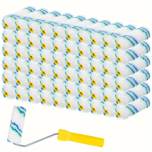 61pcs precision mini paint roller set 4 inch polyester brushes for detailed walls desks cabinets durable reusable kit for use