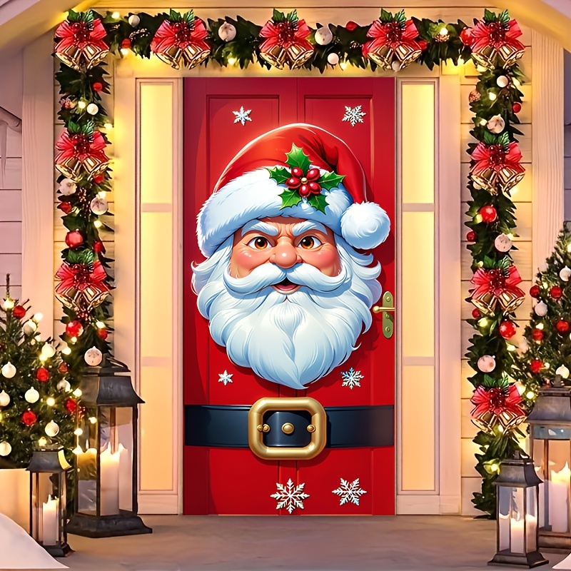 

1pc, High Nylon Material Door Cover, Christmas Style Universal Size 35*79in/90*200cm, And Remove, Anti-stain And Easy To Clean, Christmas Decoration, Home Hanging Decoration Supplies