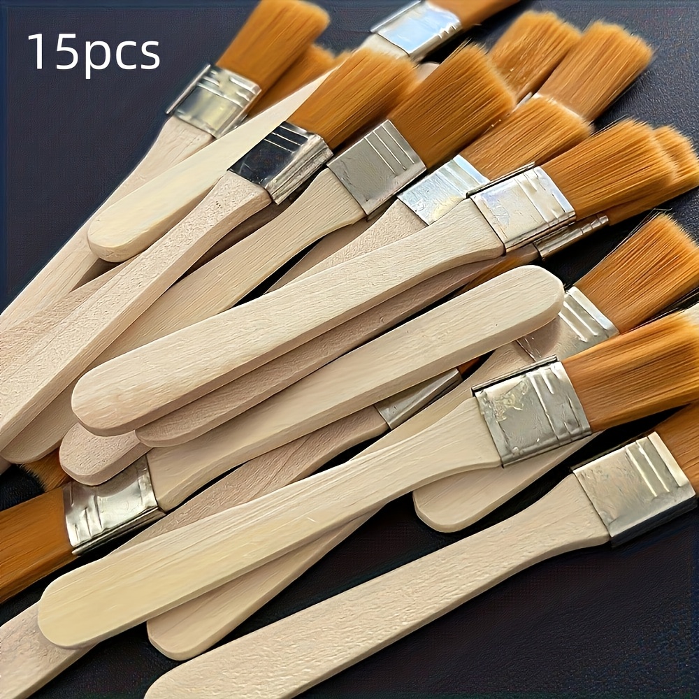 TEMU 15pcs Nylon Brush Set With Wooden Handles, Suitable For Acrylic, Oil And Watercolor Painting, For Students, Teachers And Artists