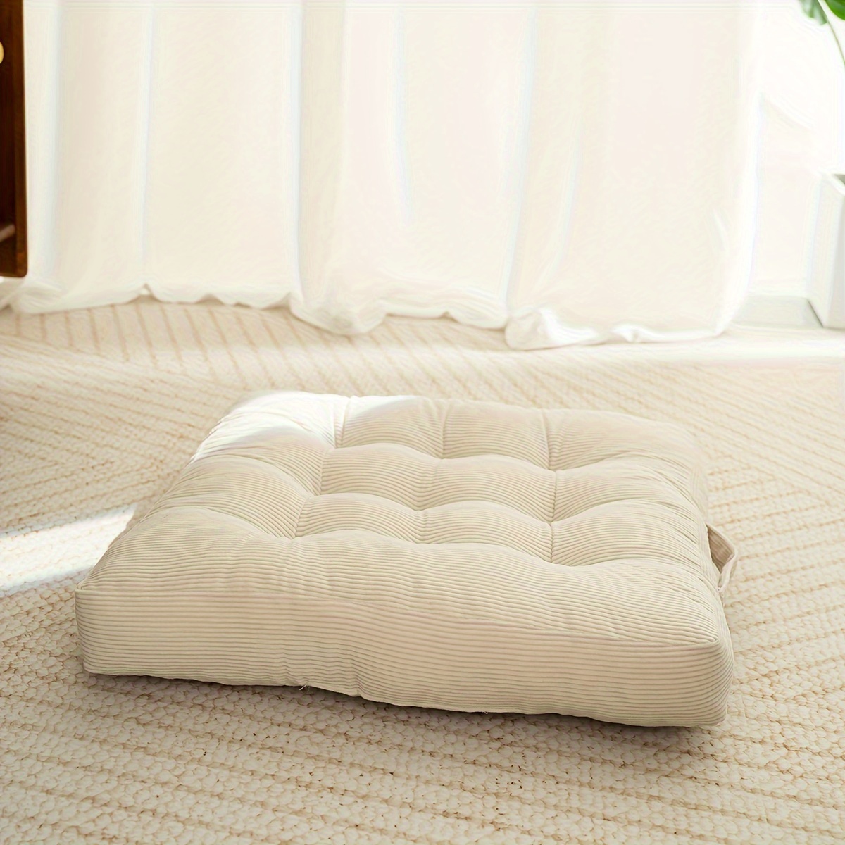 Image of 1pc Plush Thick Corduroy Seat Cushion With Handle - Cozy Height-boosting Chair Pad In Striped Design, Versatile For , Ideal For Home Decor & Bay Window Pillow
