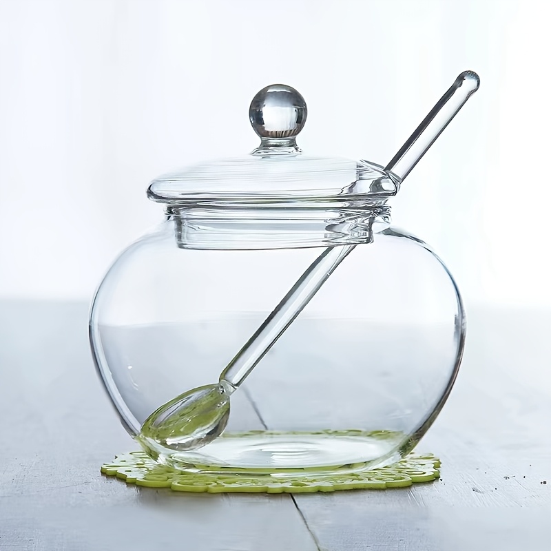 E-shop 1 Stück Glasbehälter für Gewürze, Honig Gewürzsoßen mit Klappdeckel integriertem Löffel, ideal für die Küchenorganisation, für Gewürze, Honig