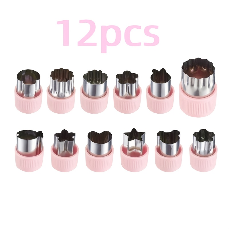 TEMU 12pcs Stainless Steel Fruit And Vegetable Shaping Cutter Set, Mini Food Cutters With Handles, Suitable For Carrots, , Watermelons, Cheese, And