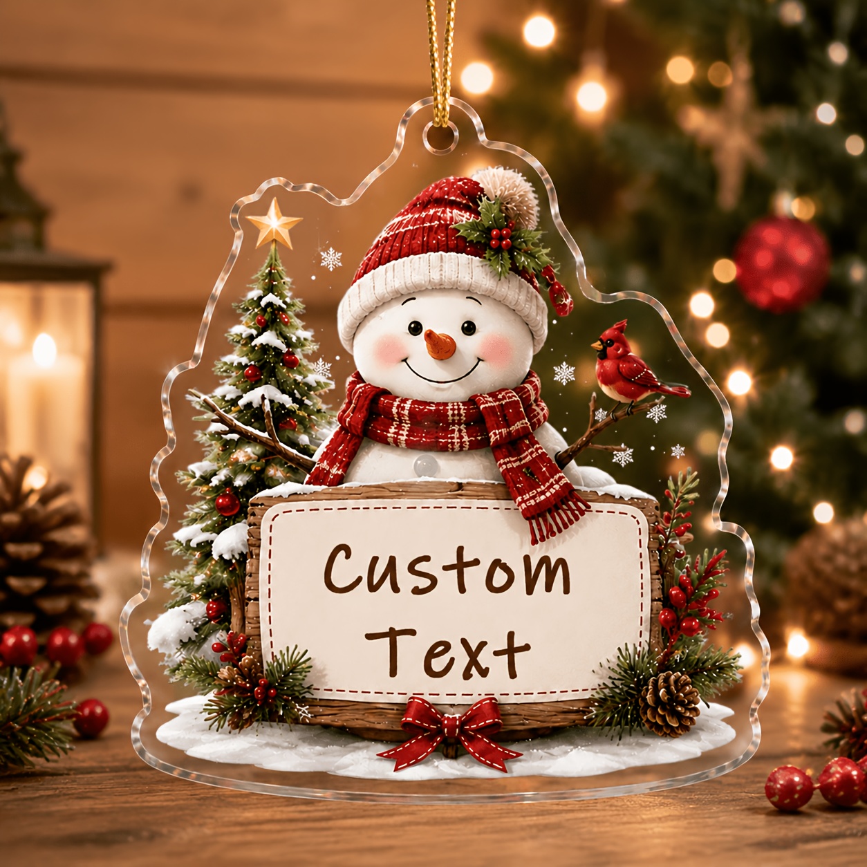 TEMU 2d Flat Design, 1pc Personalized Snowman And Text Acrylic Christmas Ornament - Customizable With Name/number, Suitable For Hanging On Christmas