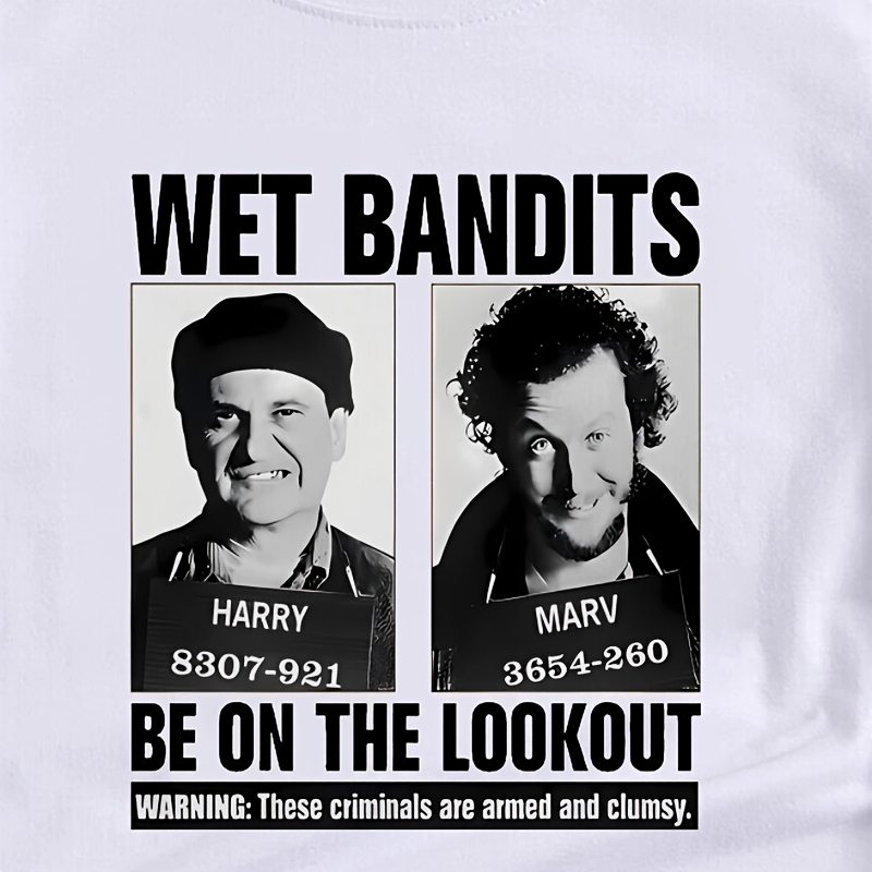 

Women's Casual Short Sleeve T-shirt With Iconic 'wet Bandits' Print - Fit, Crew Neck, Polyester