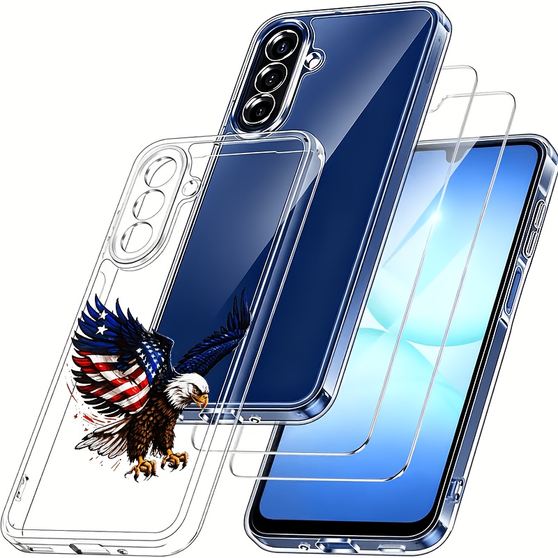 TEMU A Set Of 3 Items: Protective Case With A Eagle Spread-   2 High-definition Full-screen Tempered Glass Films. Suitable For S21, S22, S23, S24