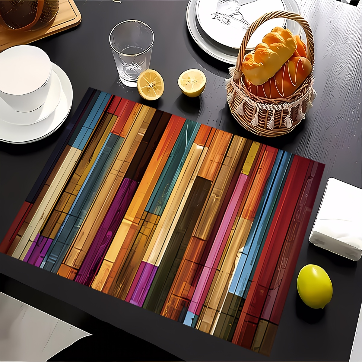 TEMU 4pcs Colorful Striped Pattern Placemats, Perfect Gift Placemats, Dinner Decoration Placemats, Decoration Placemats, Simple Table Decoration
