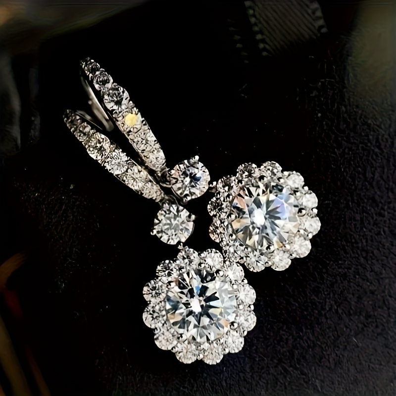 E-shop Luxuriöse, vollständig besetzte, glänzende Zirkonia-Blumenohrringe für Damen, , Hochzeiten, , Verlobung, elegante Reifenohrringe,