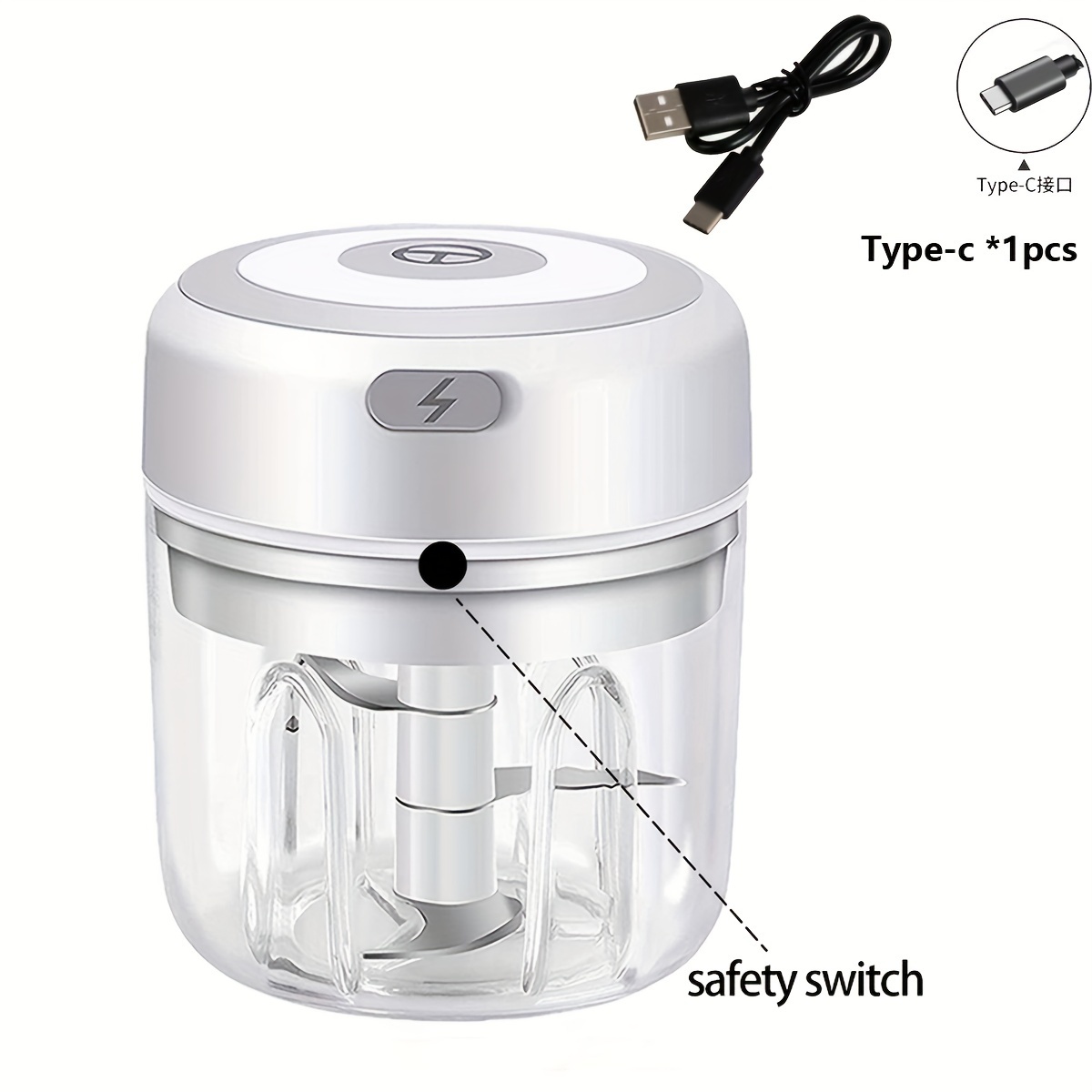 Image of 100/250ml Electric Mini Garlic Chopper Usb Meat Grinder Garlic Crusher Sturdy Ginger And Vegetable Crusher With Safety Switch, Thickened, Chopper