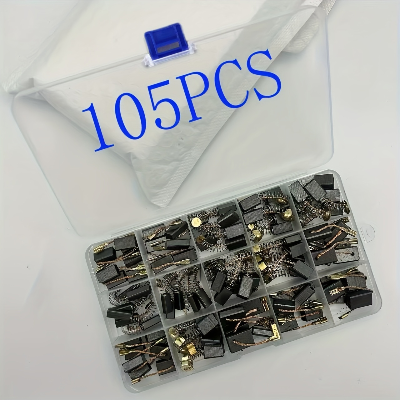 E-shop 105-teiliges Hochleistungs-Allzweck-Kohlebürsten-Set – 15-Größenbereich (Kompatibel mit Motor, Generator, Auto, Haushaltsgeräte-Reparaturen) |