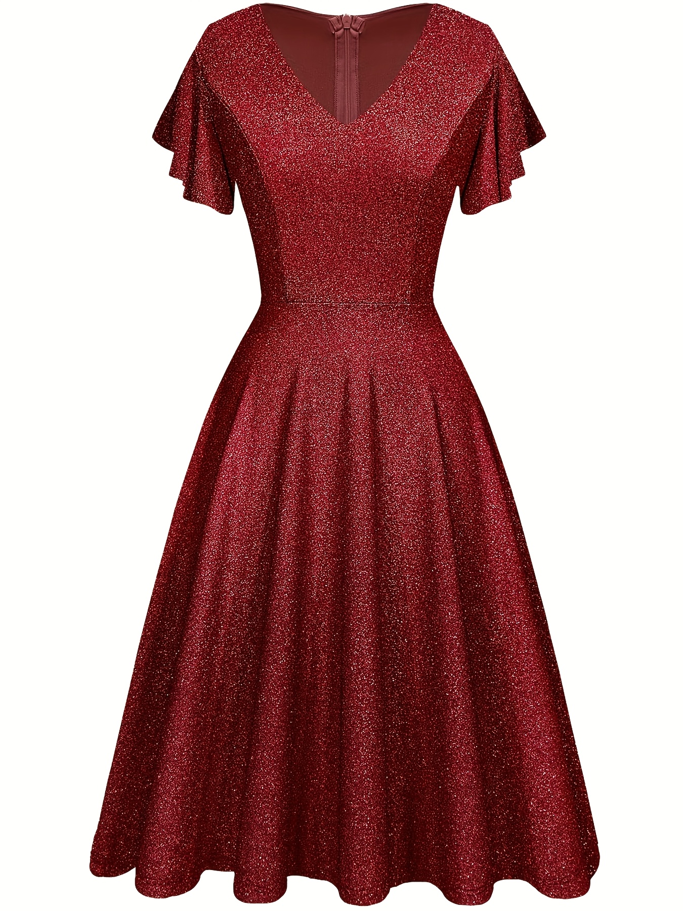 dress elegant green glitter knee length dress women v - Temu